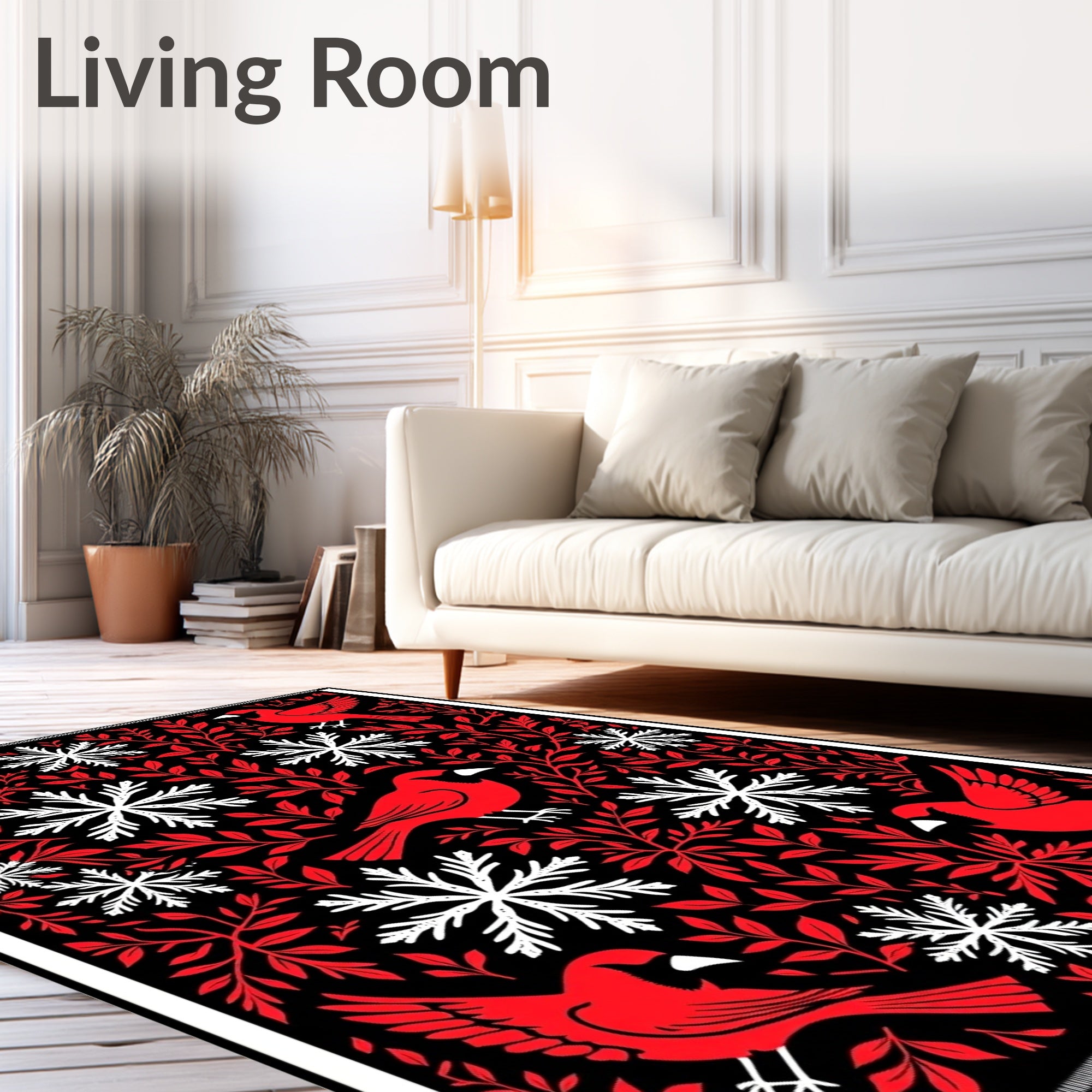 Bold Red Cardinal Snowflake Foliage Rug
