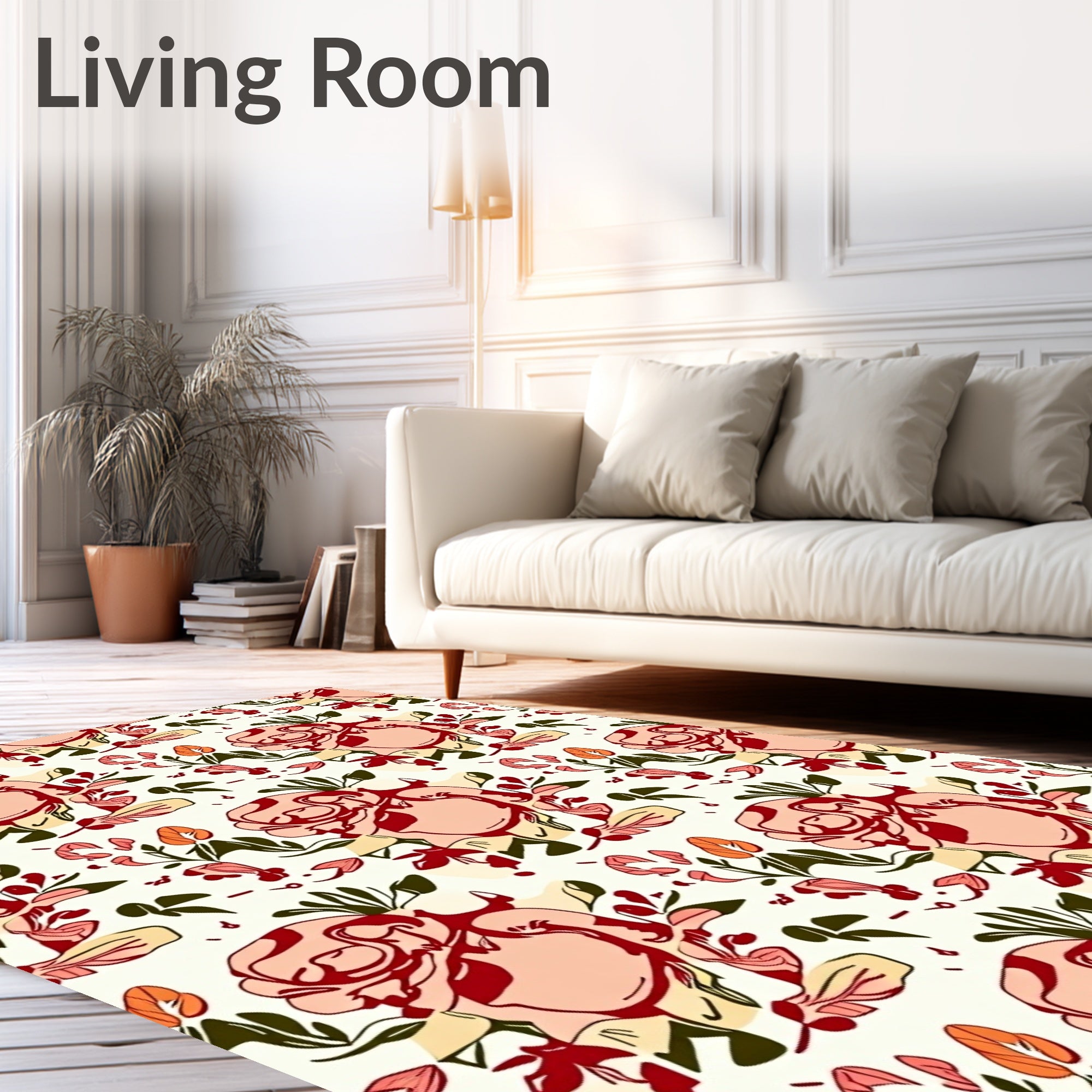 Blush Pink Rose Blossom Botanical Rug