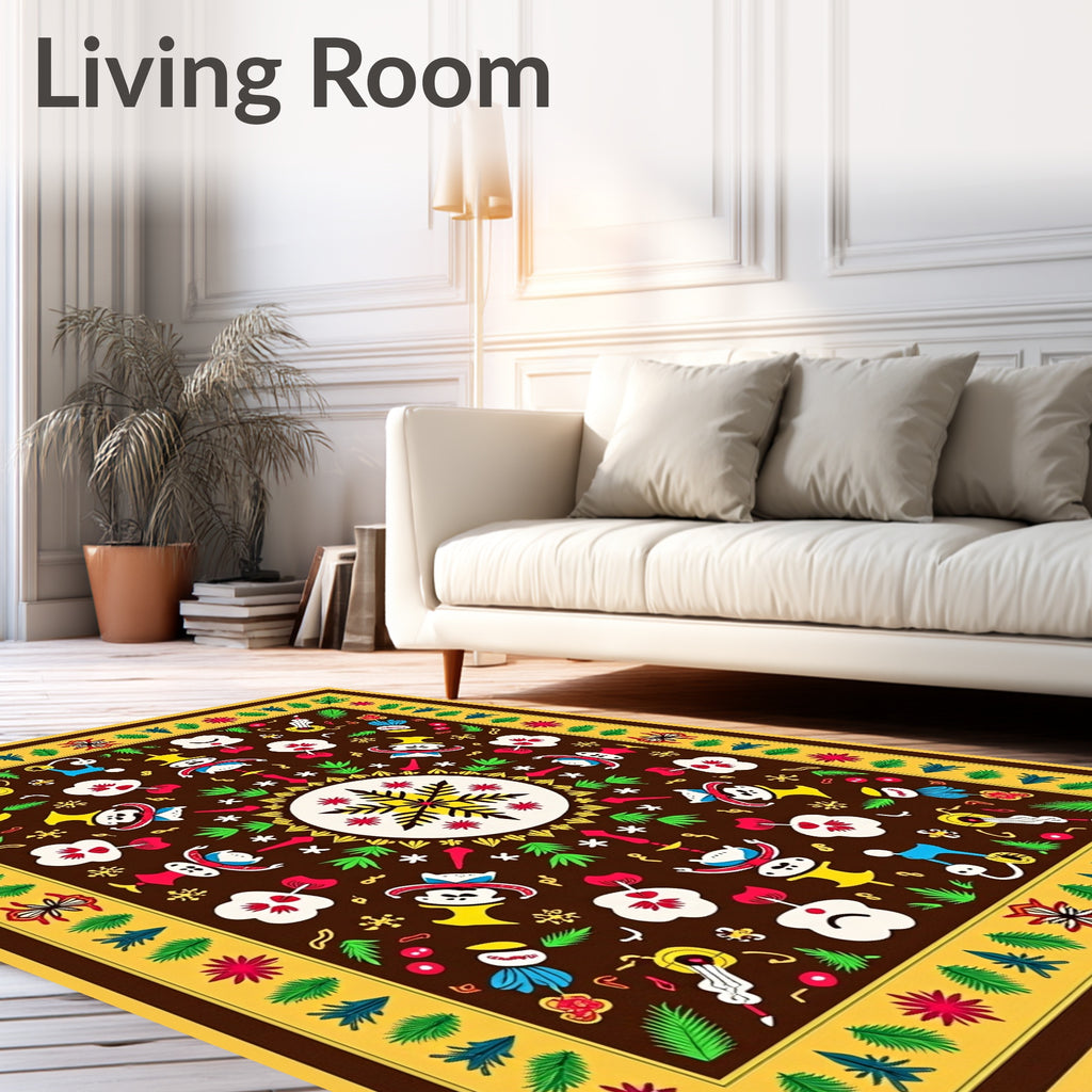 Whimsical Folk Art Snowflake Figures Rug