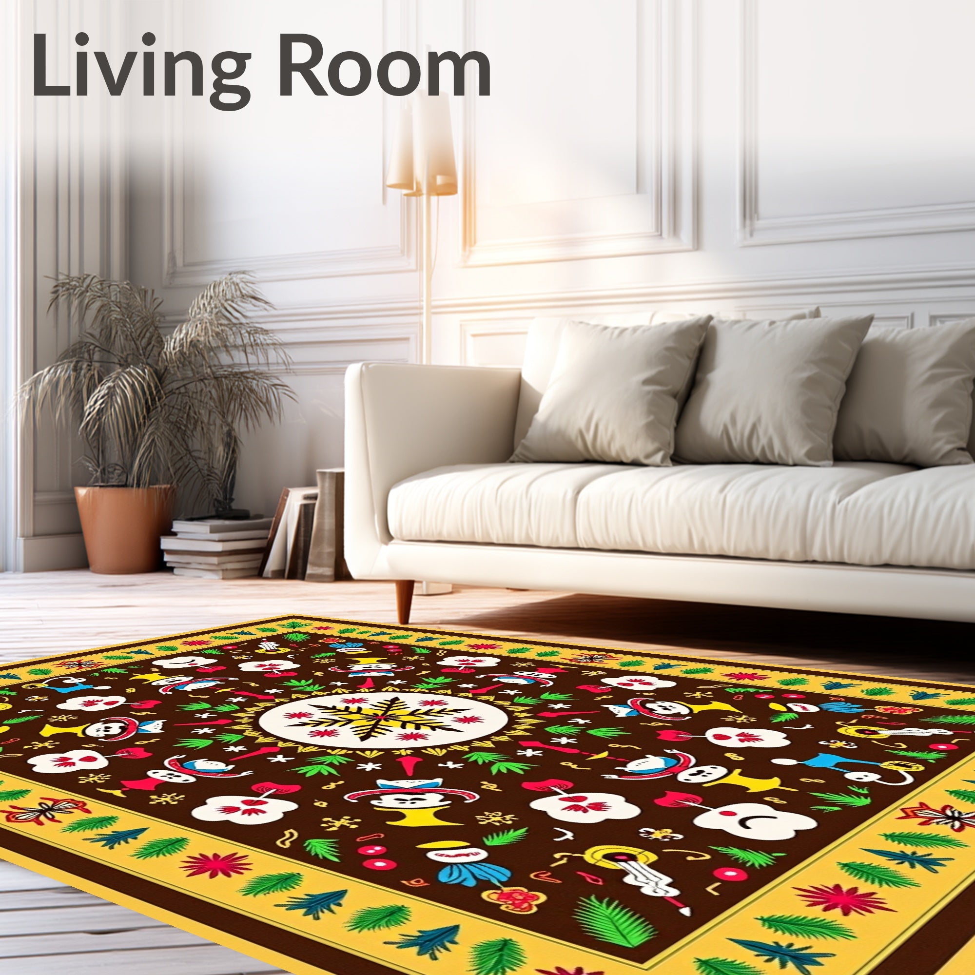 Whimsical Folk Art Snowflake Figures Rug
