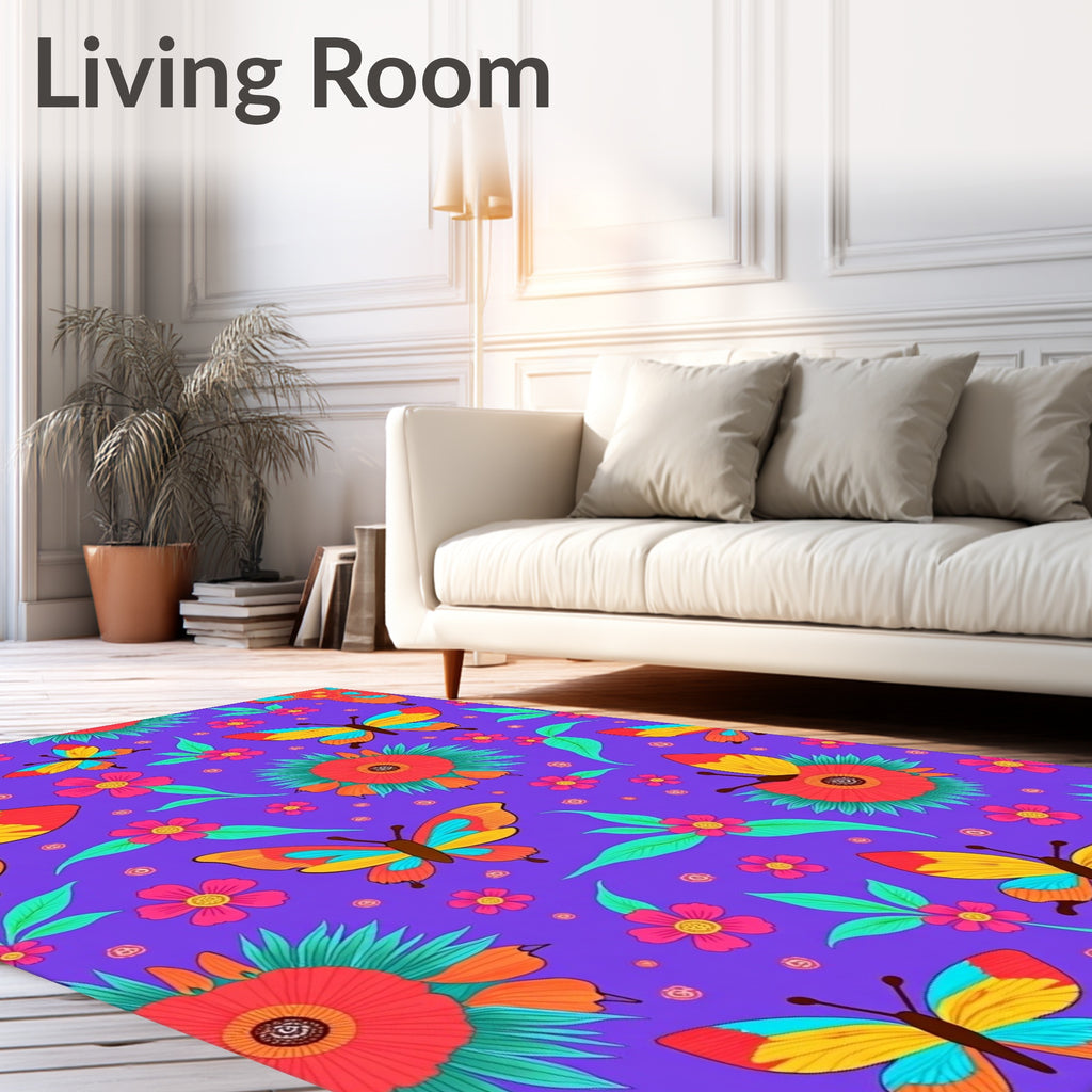 Vibrant Purple Butterfly Floral Medley Rug