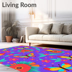 Vibrant Purple Butterfly Floral Medley Rug