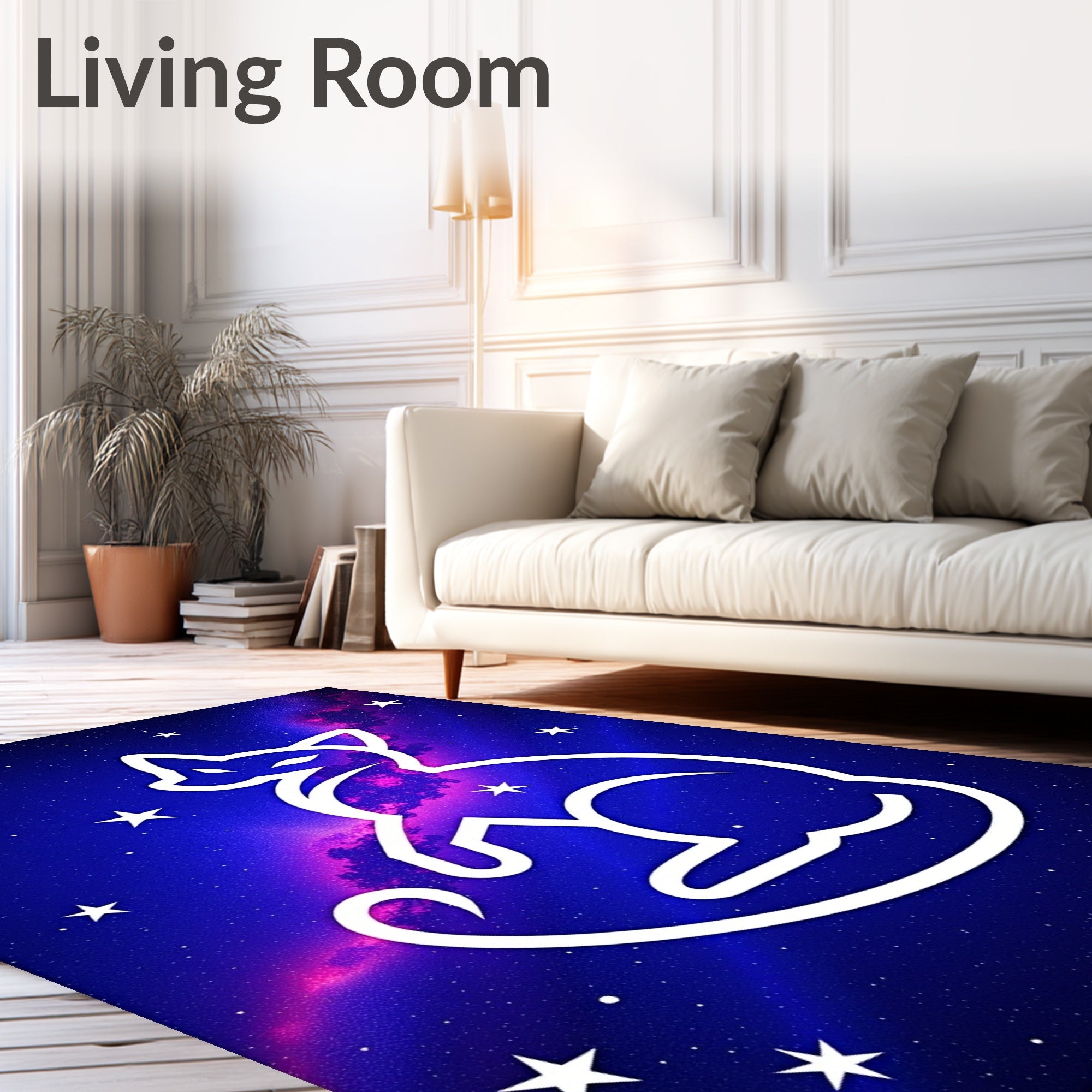 Cosmic Cat Silhouette Starry Night Rug