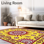 Crimson Sunburst Yellow Tribal Medallion Rug