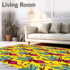 Vibrant Pink Deer Foliage Yellow Rug