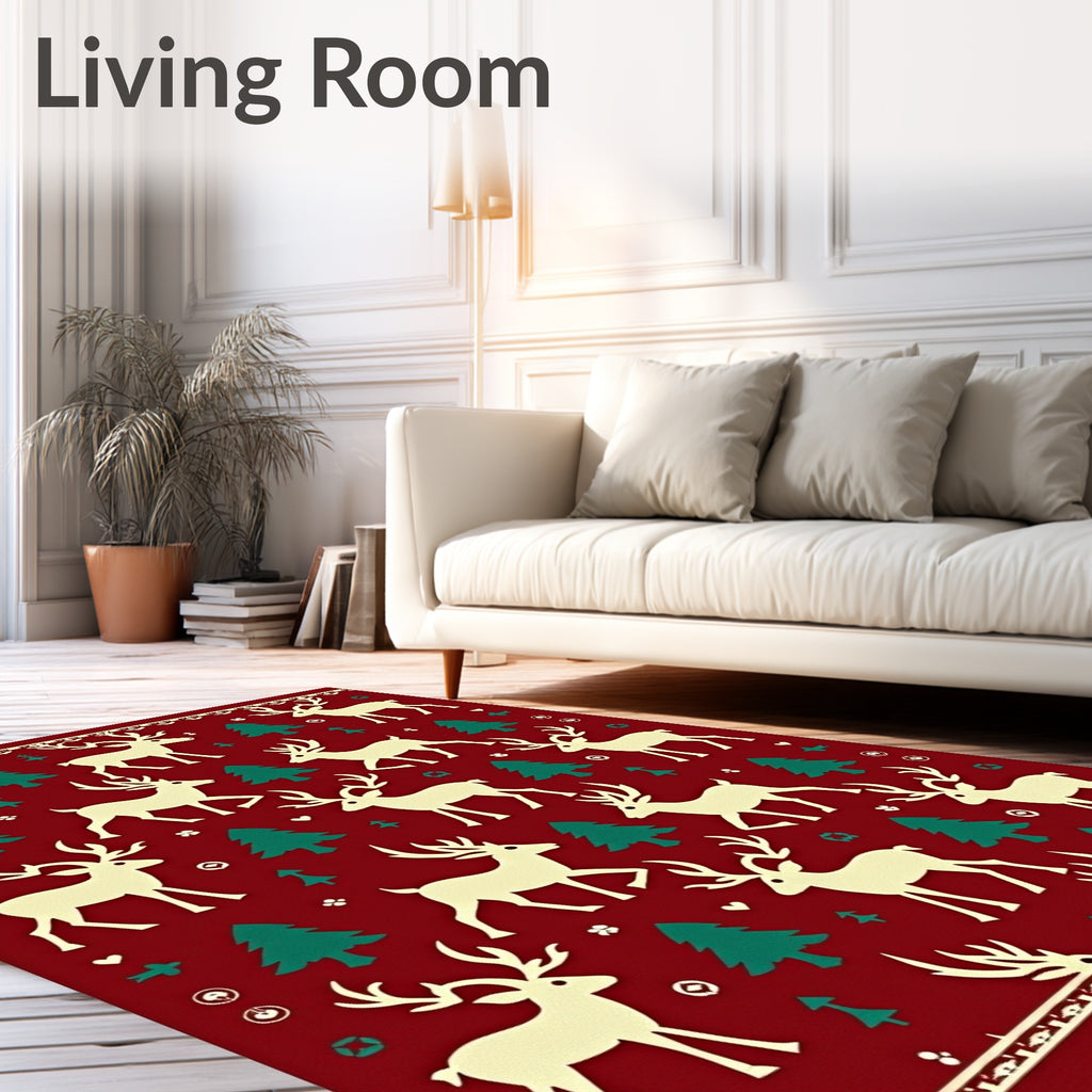 Cream Reindeer Forest Holiday Rug