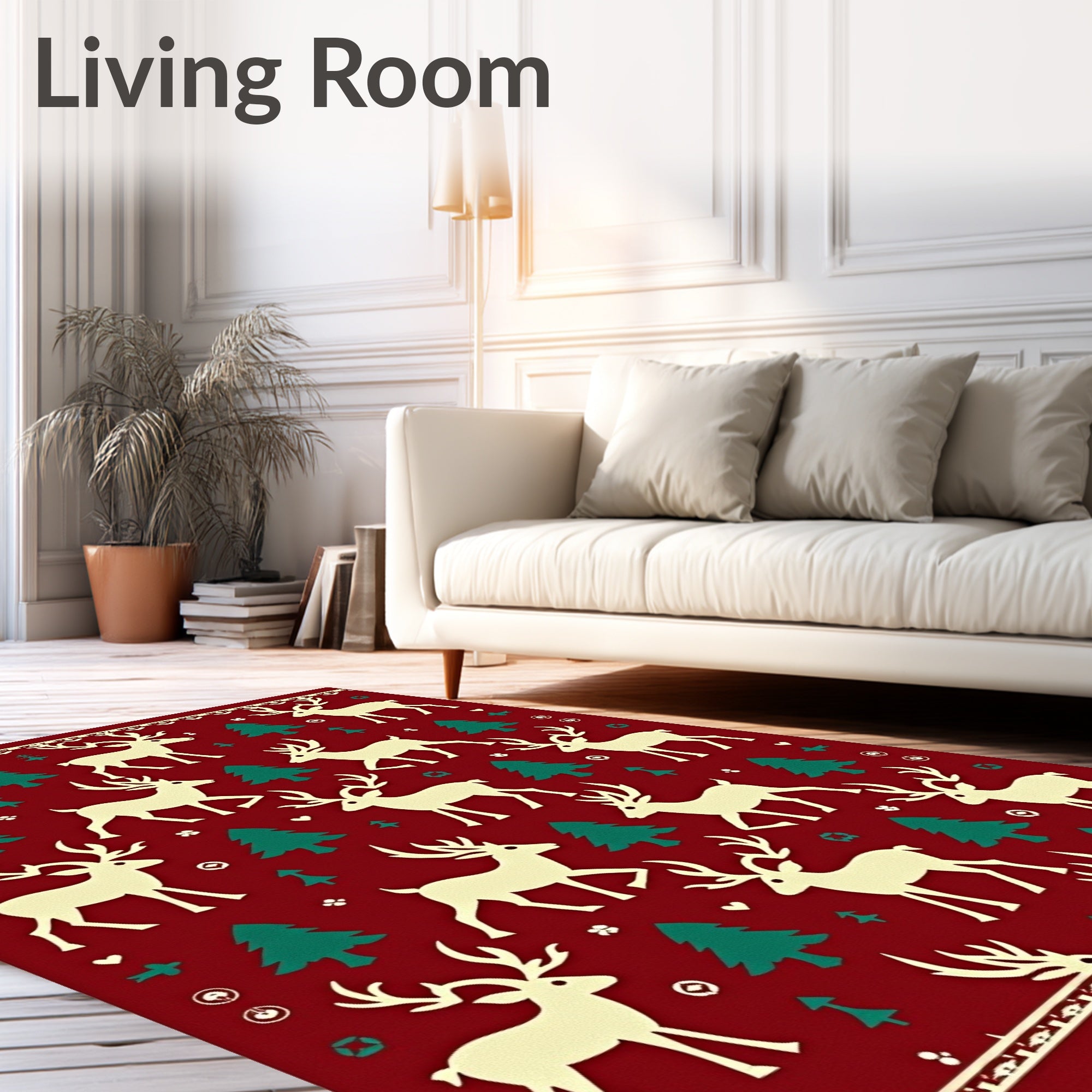 Cream Reindeer Forest Holiday Rug