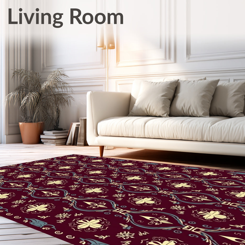 Crimson Floral Medallion Scroll Rug