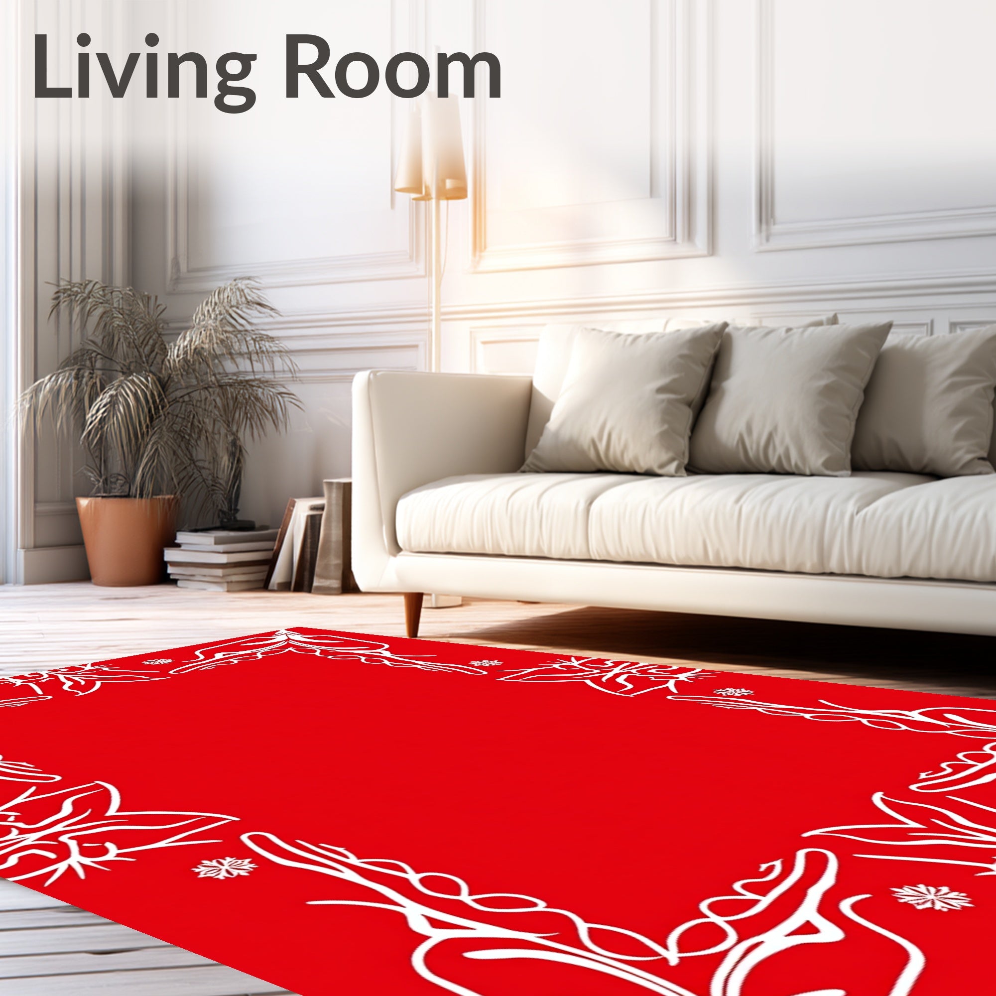 Bold Red Floral Scrollwork Frame Rug