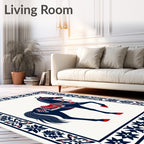 Navy Blue Red Horse Folk Art Rug