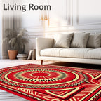 Crimson Sunburst Geometric Square Rug