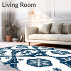 Deep Blue Sled Snow Winter Medallion Rug