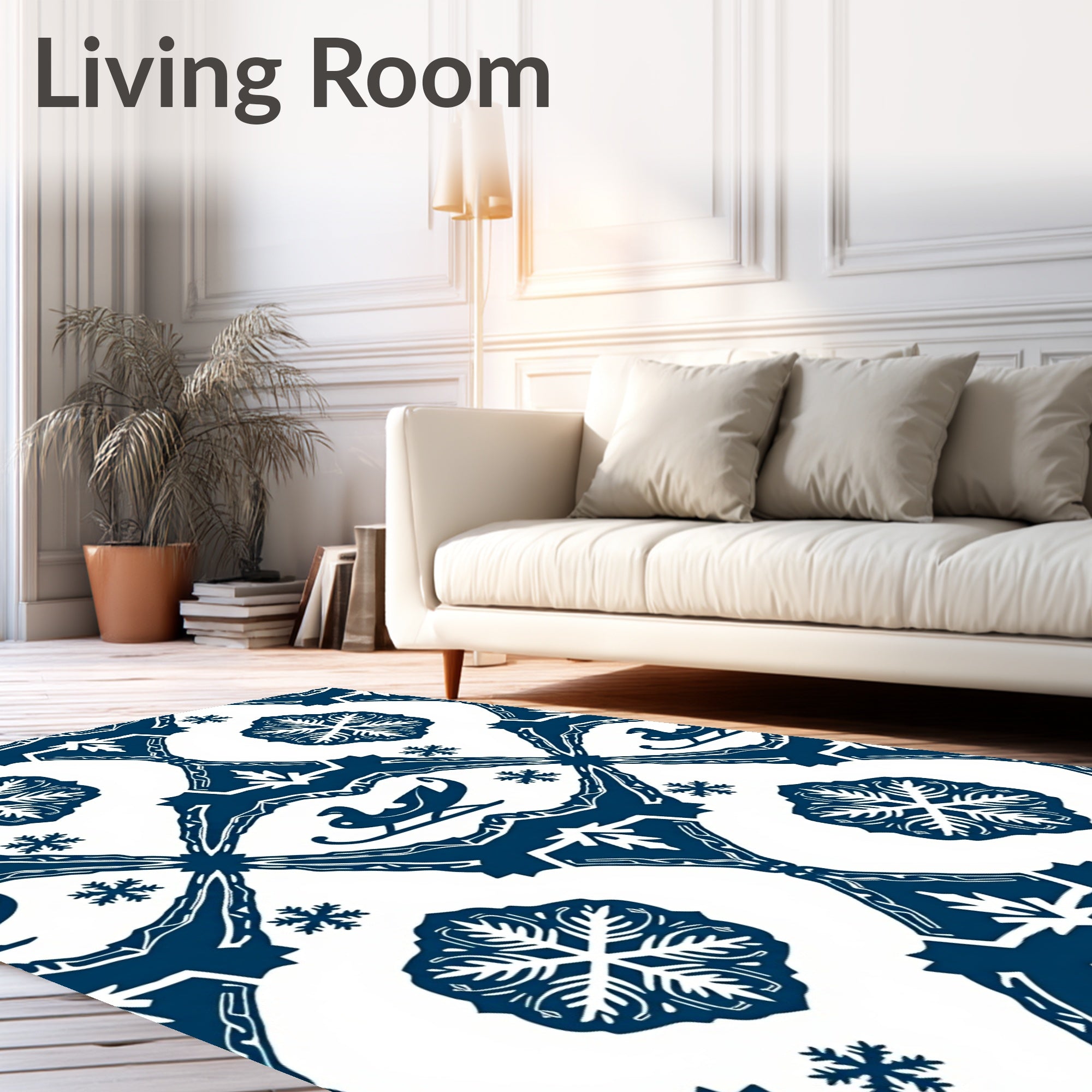 Deep Blue Sled Snow Winter Medallion Rug