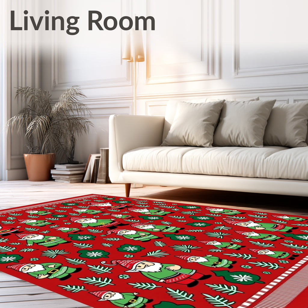 Red Festive Gnome Woodland Scene Rug