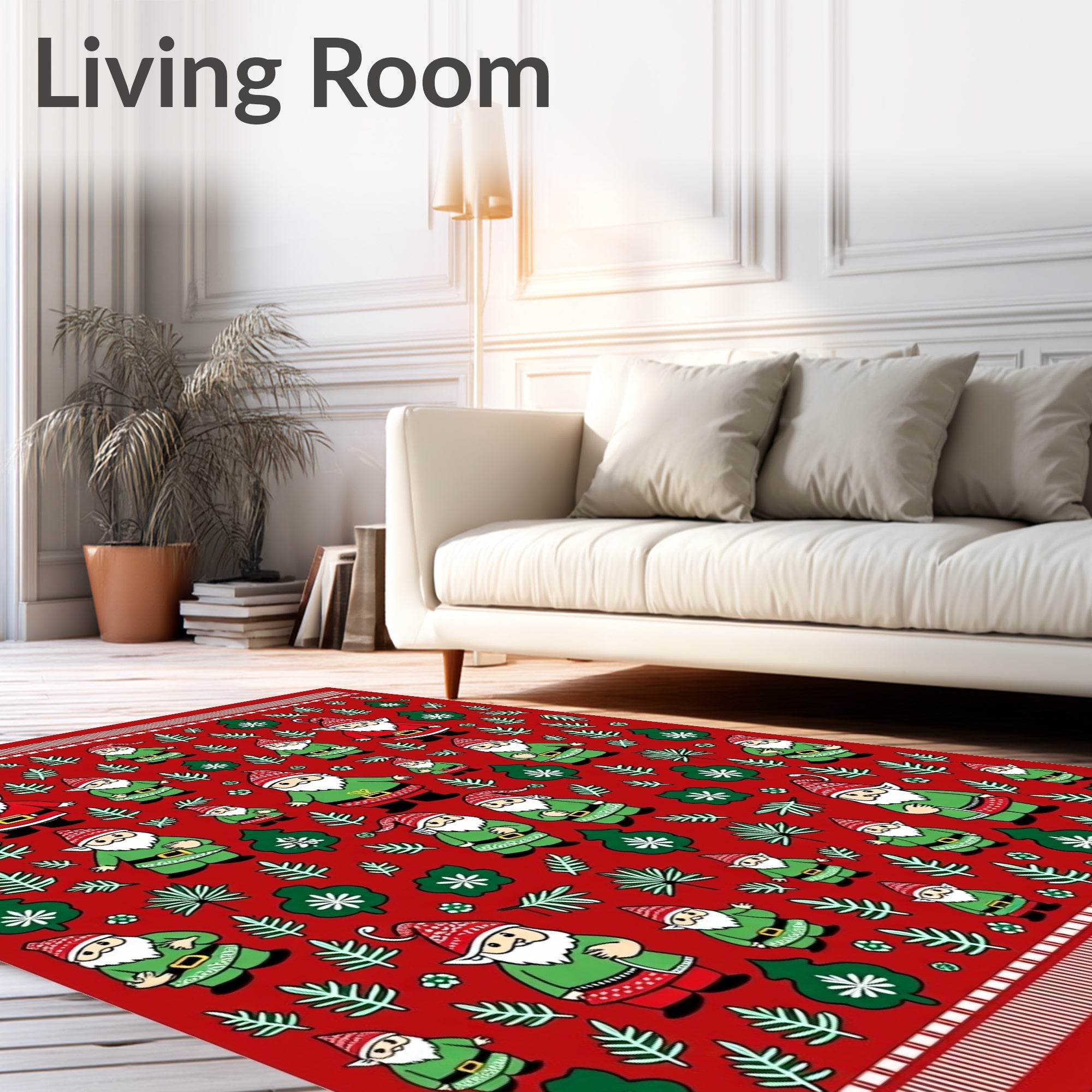 Red Festive Gnome Woodland Scene Rug