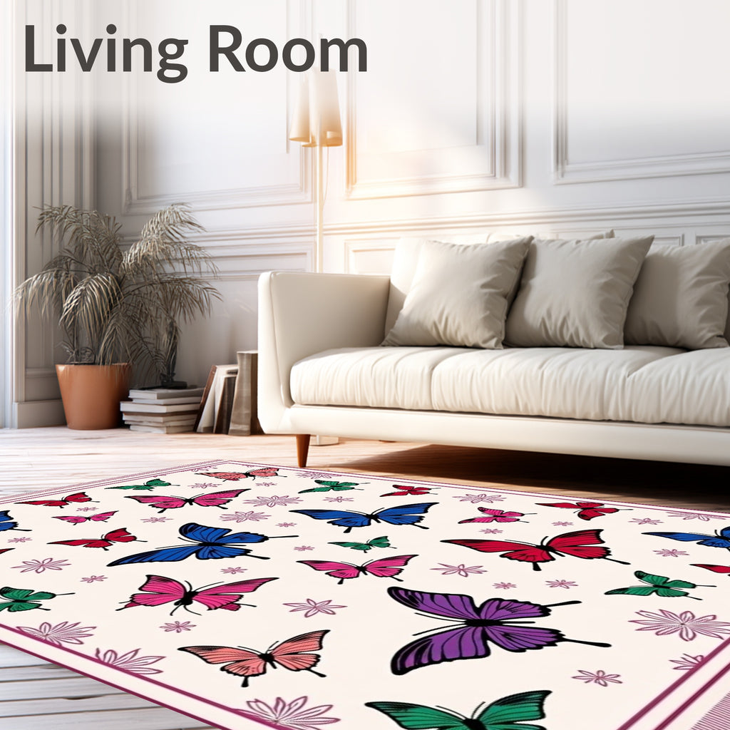 Multi-Colored Butterfly Garden Whimsy Rug