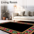 Ornate Pink Rose Leaf Scroll Frame Rug