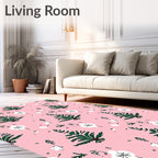 Evergreen Tree White Flower Pink Background Rug