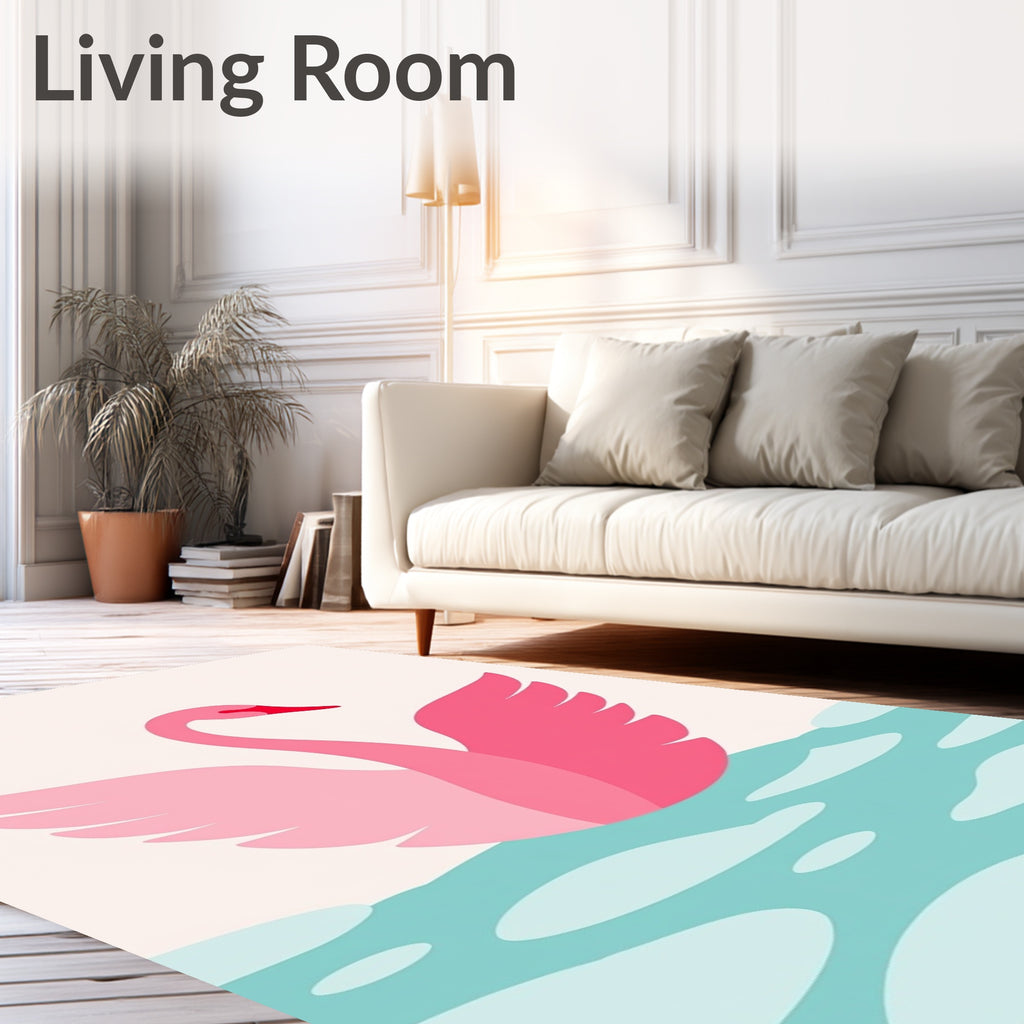 Pink Swan On Aqua Water Waves Rug