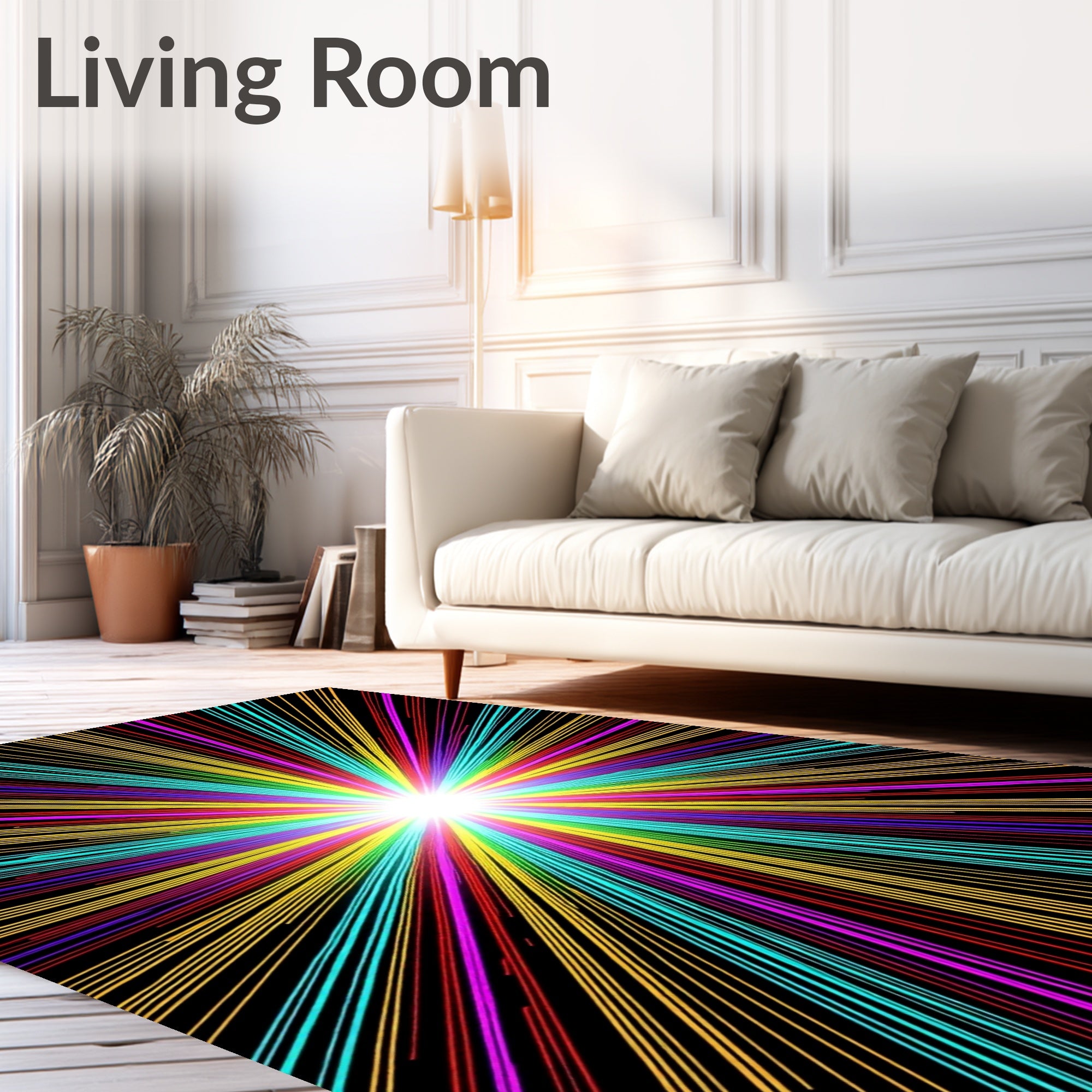 Vibrant Rainbow Burst Sunray Rug