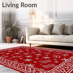 Red Sleigh Snowflakes Winter Border Rug