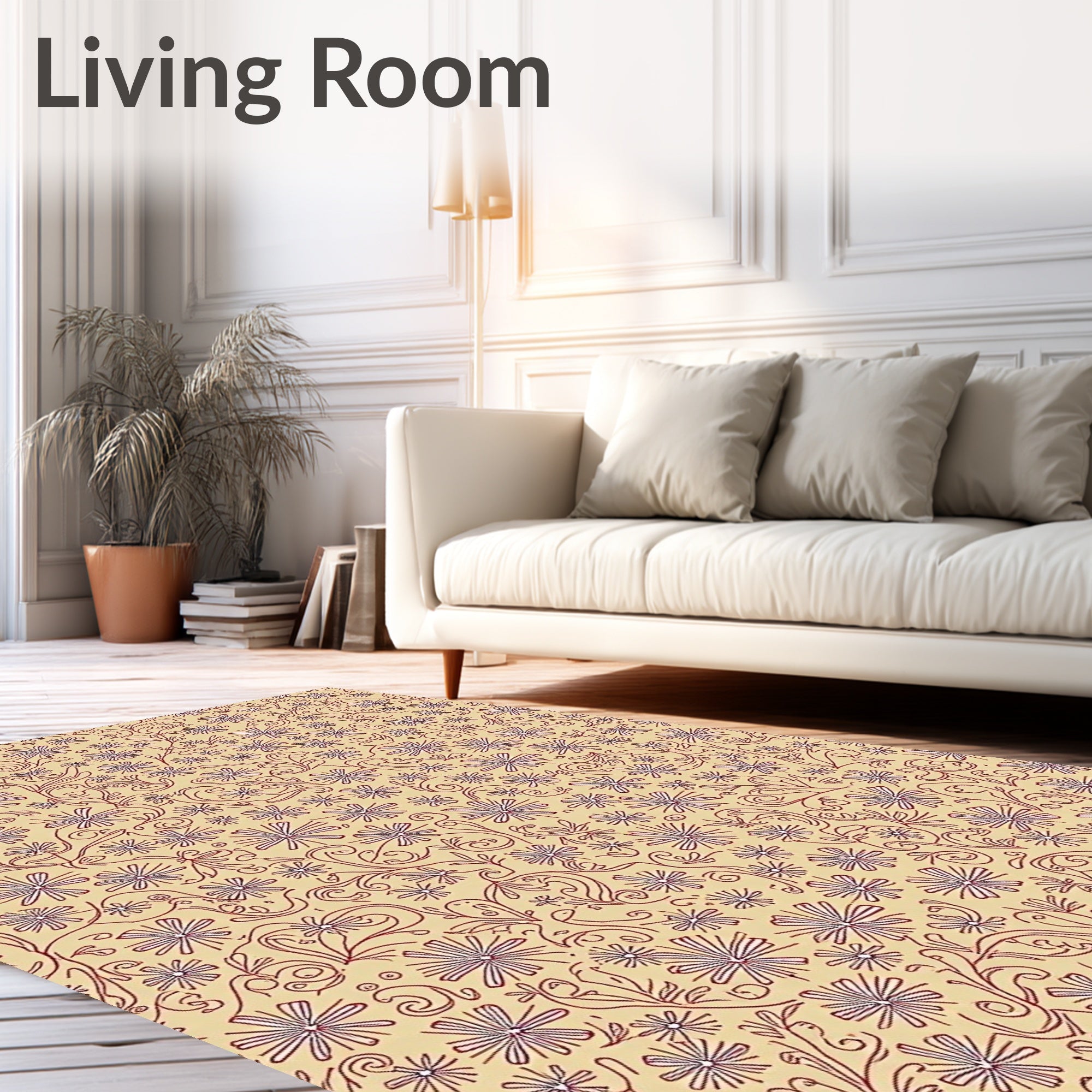 Cream Floral Vine Scatter Rug