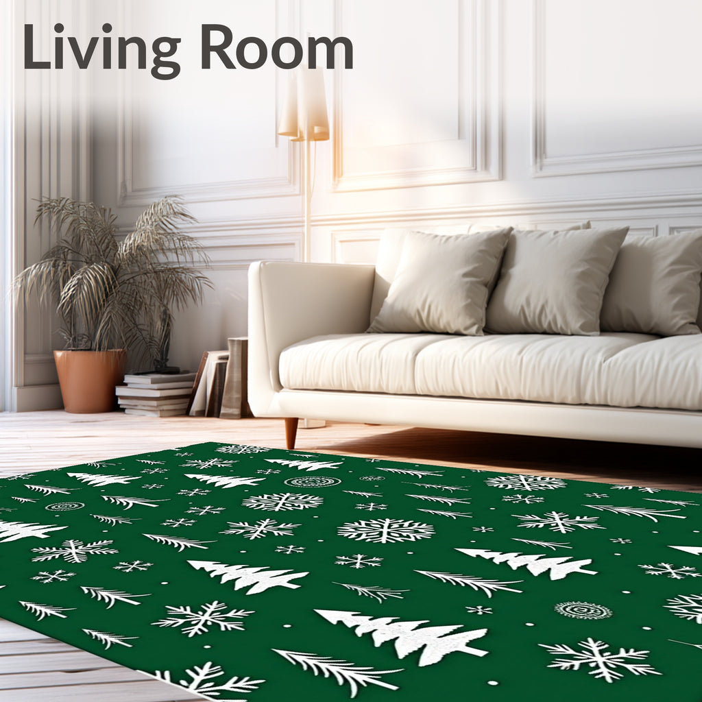Festive Evergreen Snowflakes Trees Garland Rug