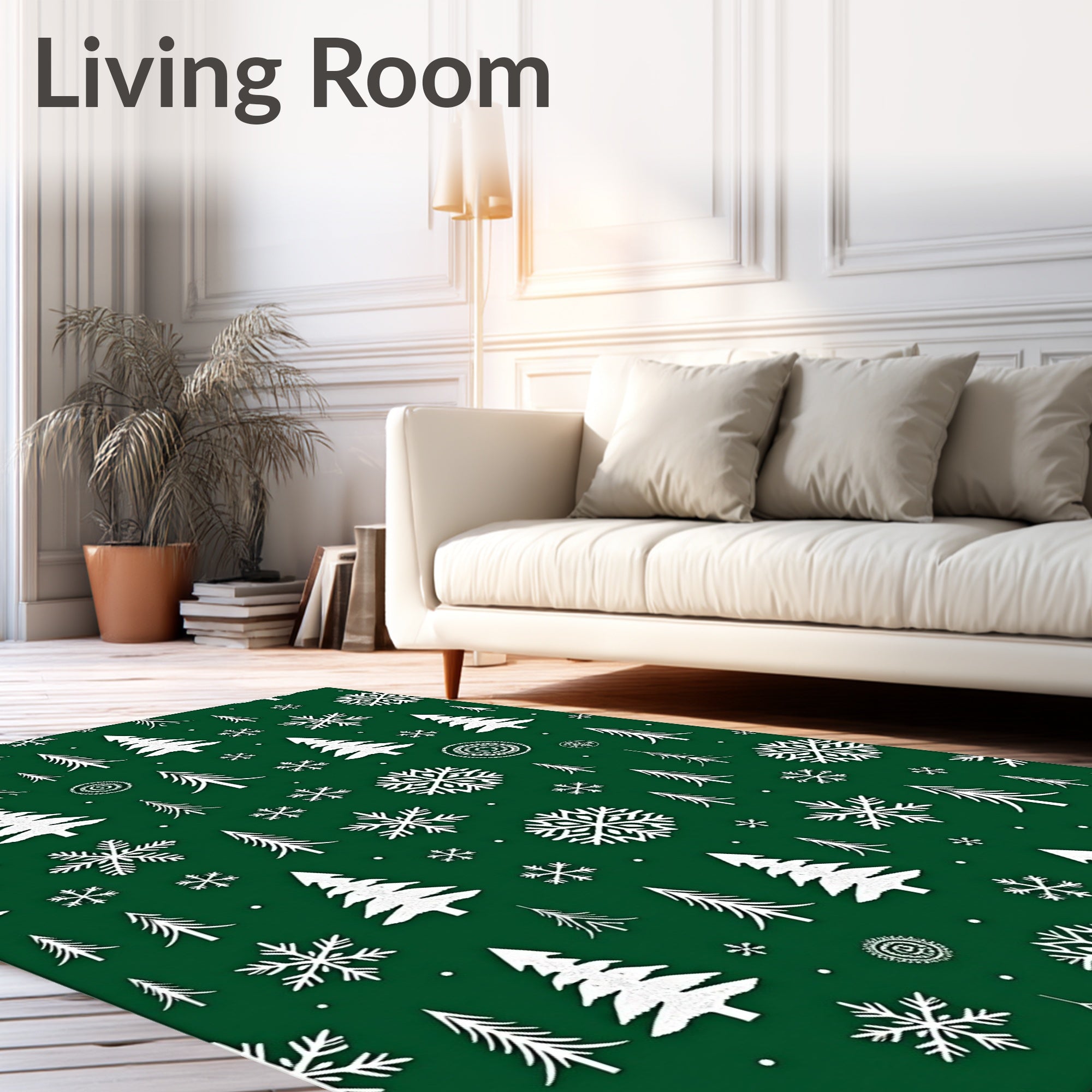 Festive Evergreen Snowflakes Trees Garland Rug