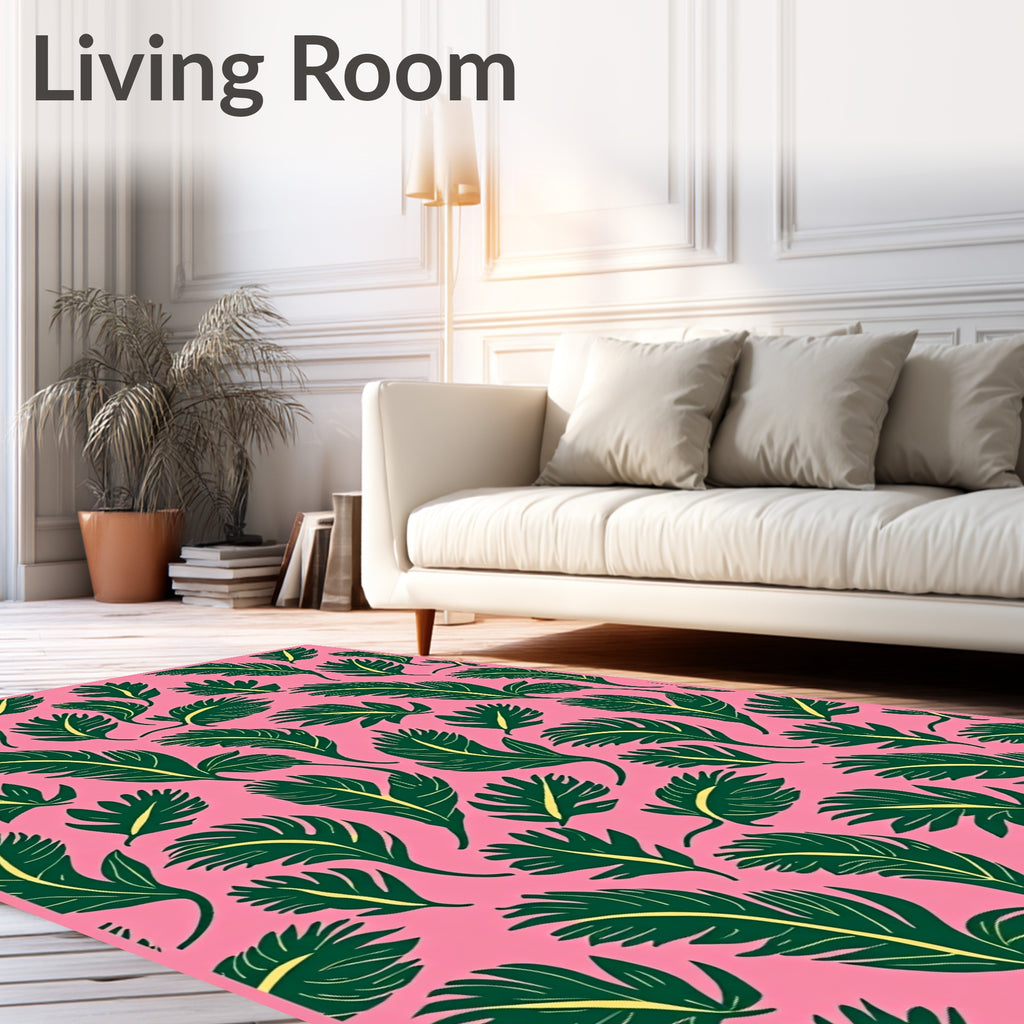 Vibrant Pink Green Feathery Leaf Rug