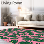 Vibrant Pink Green Feathery Leaf Rug