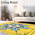 Striking Yellow Blue Starburst Mandala Rug