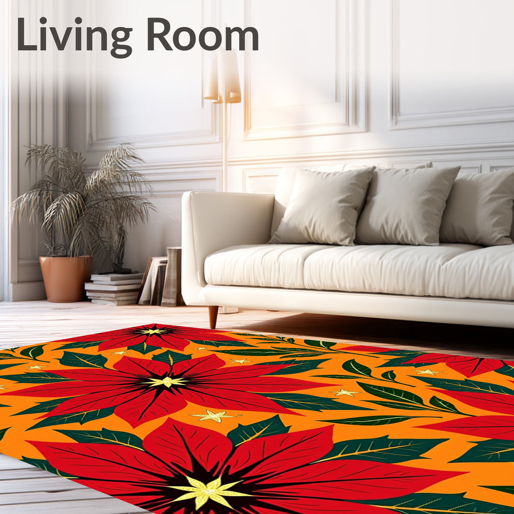 Crimson Poinsettia Orange Star Flower Rug