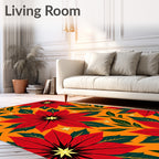 Crimson Poinsettia Orange Star Flower Rug