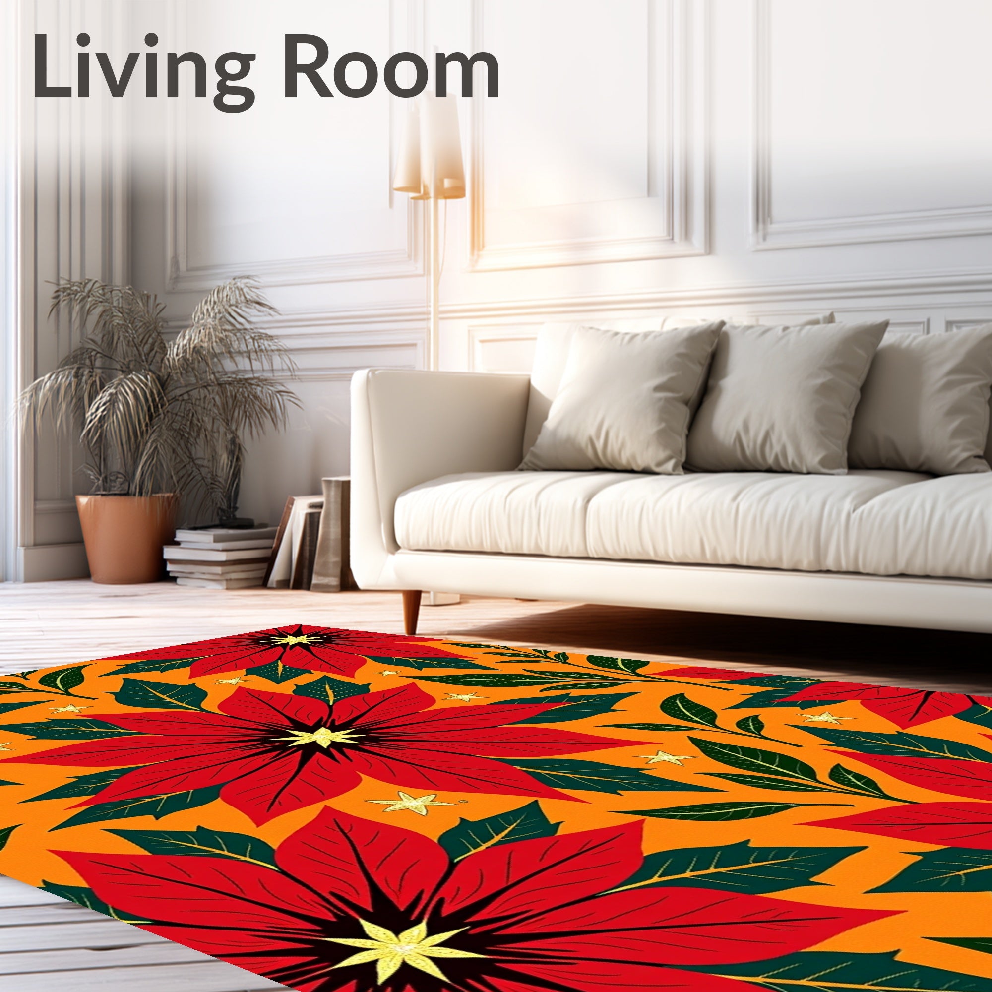Crimson Poinsettia Orange Star Flower Rug