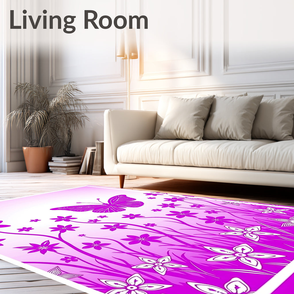 Vibrant Pink Butterfly Floral Meadow Rug