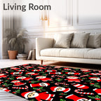 Festive Santa Candy Cane Holly Black Rug