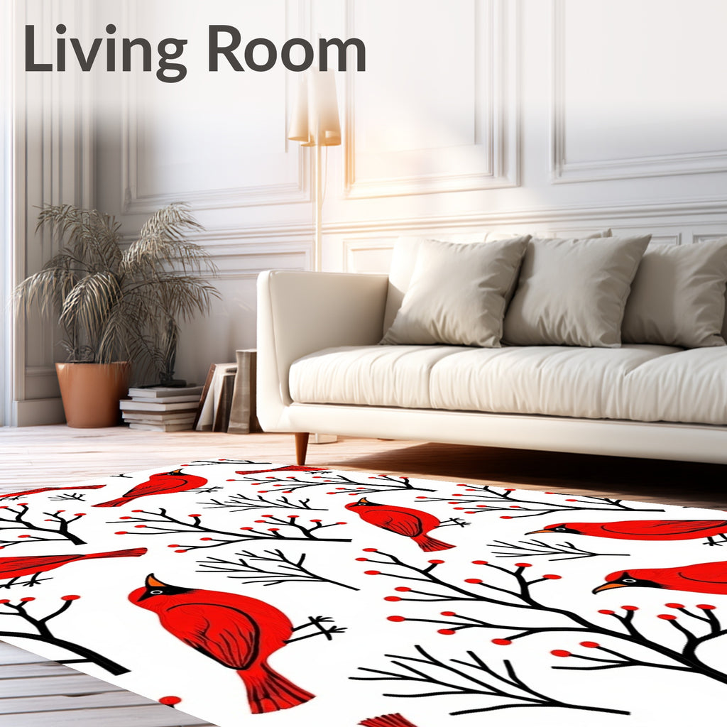 Red Cardinals Winter Berry Branches Rug