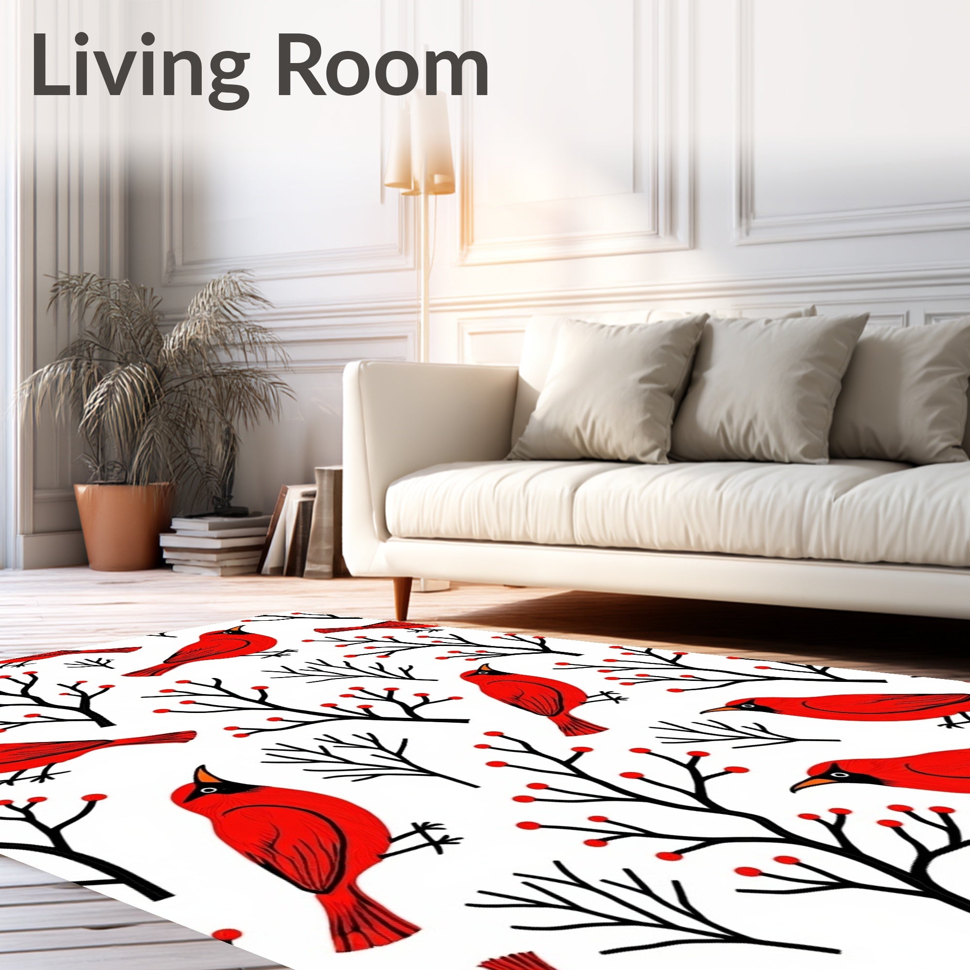 Red Cardinals Winter Berry Branches Rug