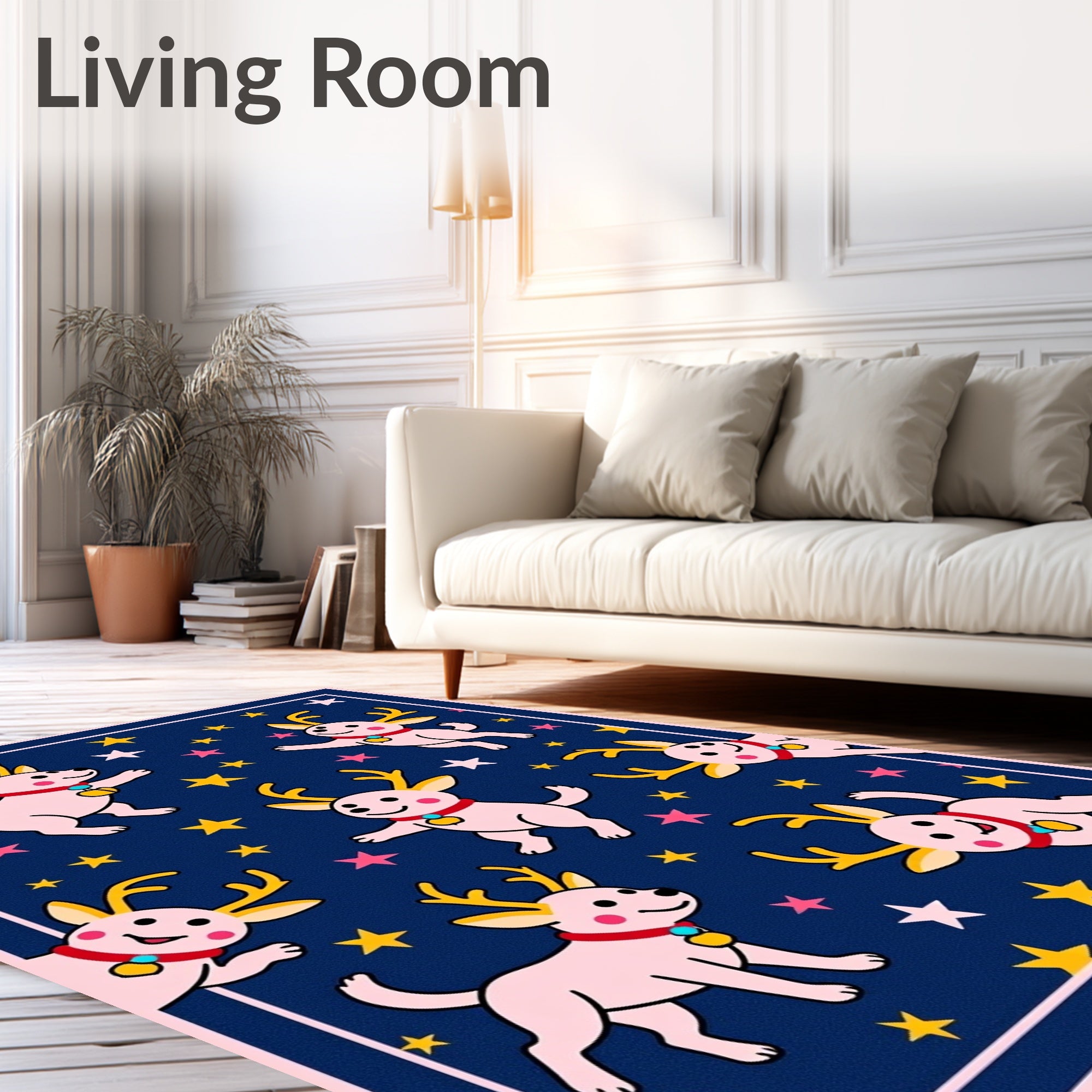 Pink Reindeer Starry Night Collection Rug