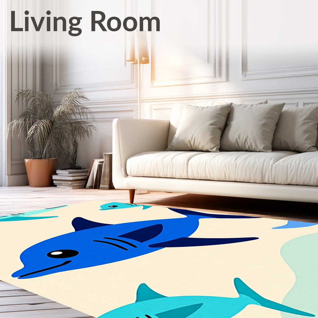 Bright Blue Ocean Shark Play Rug