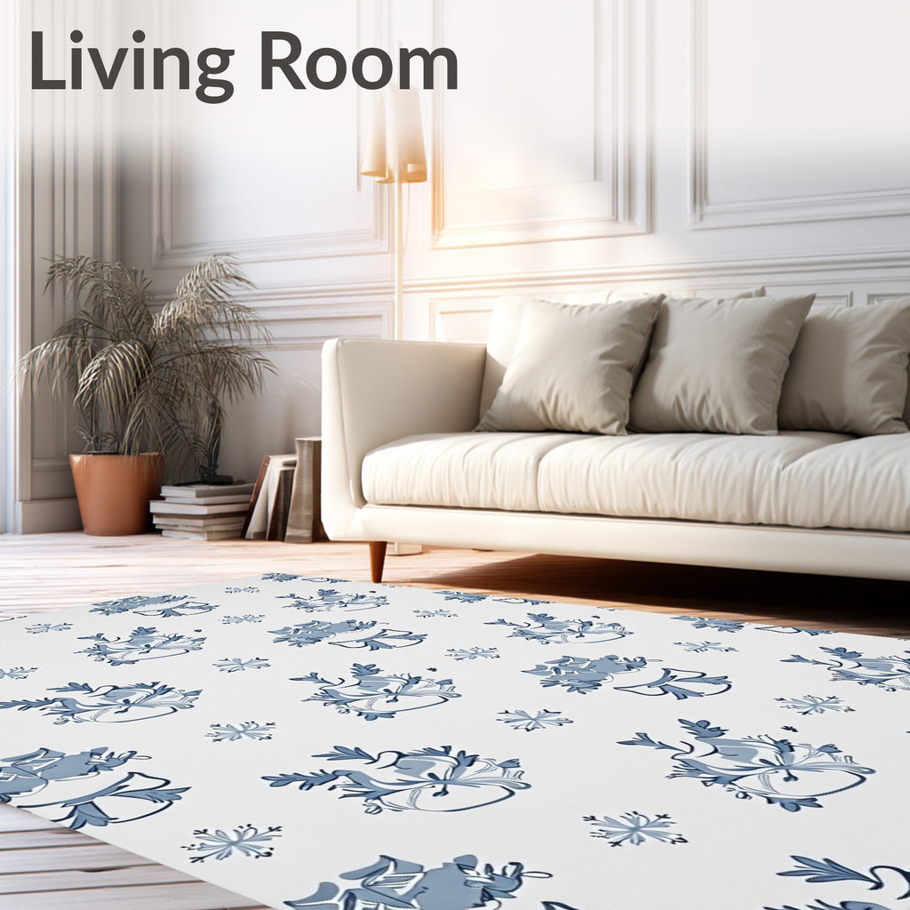 Blue White Floral Bow Arrangement Rug