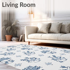 Blue White Floral Bow Arrangement Rug