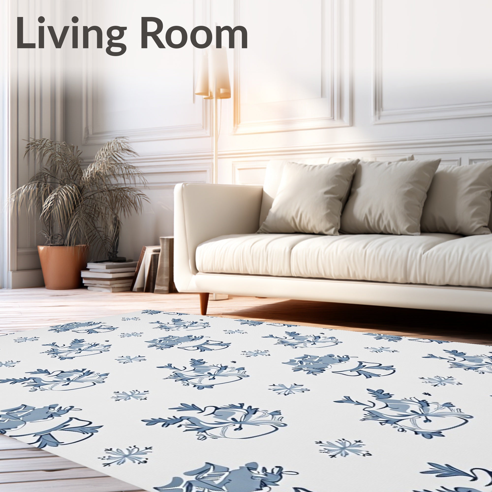 Blue White Floral Bow Arrangement Rug