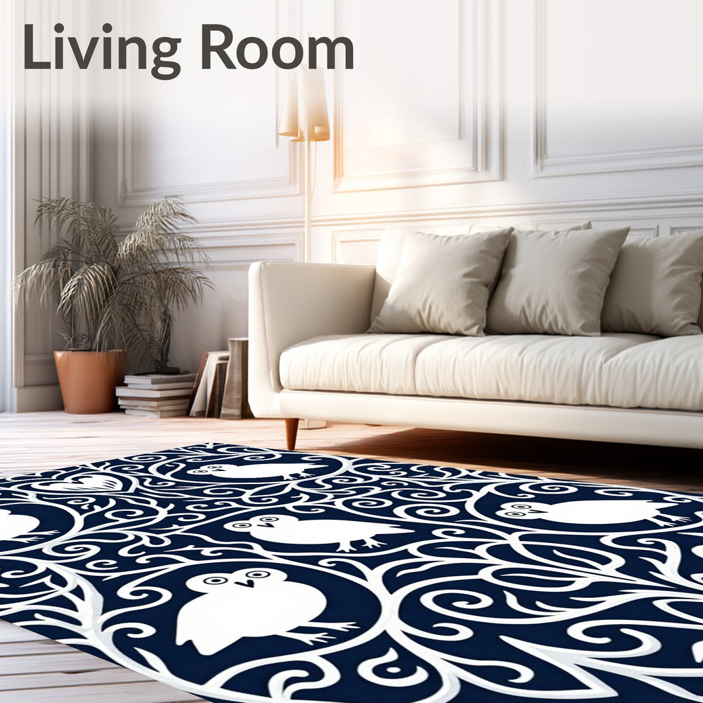 White Owl Whimsical Night Garden Rug