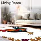 Vibrant Rooster Red Orange Teal Floral Rug