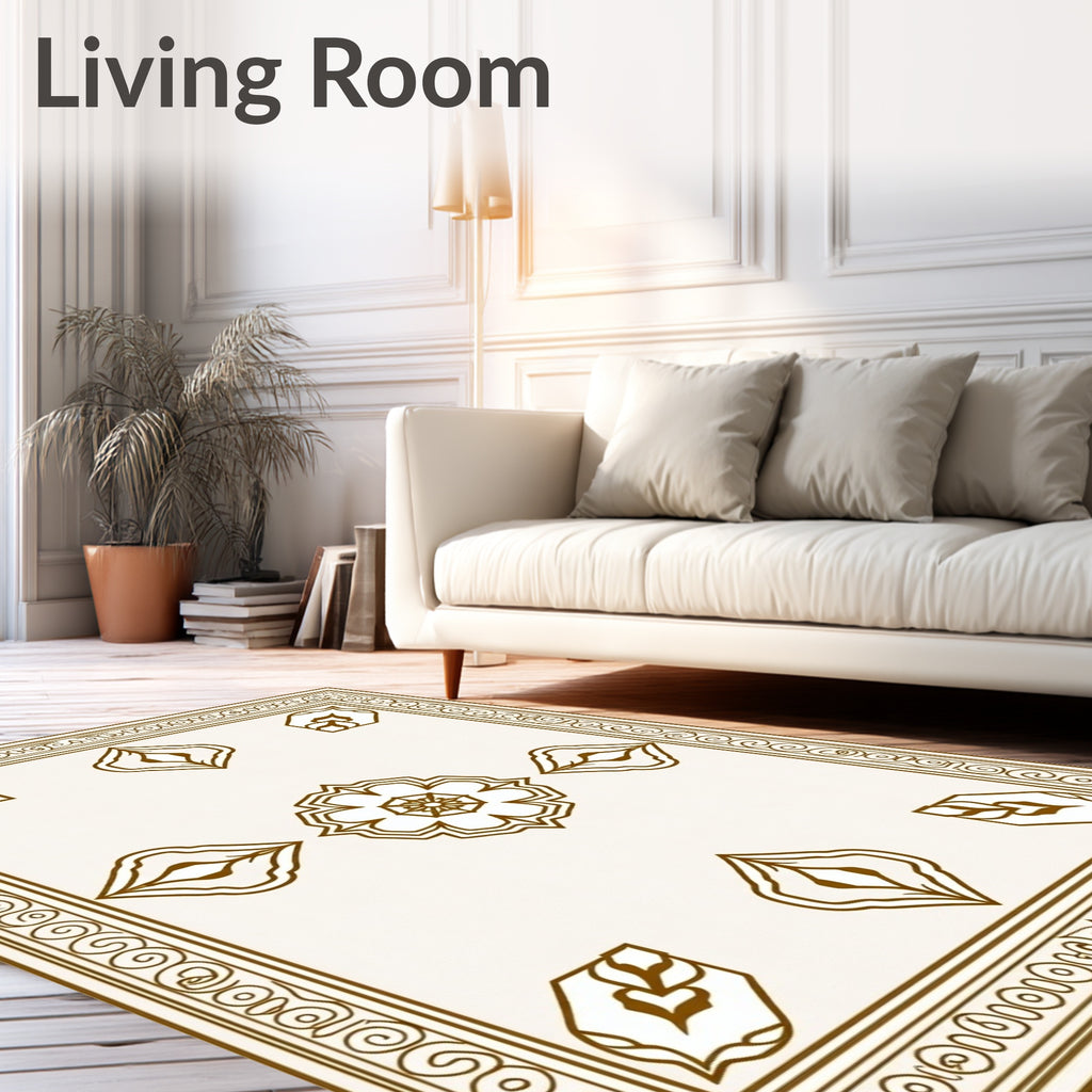 Ornate Golden Floral Bordered Rug