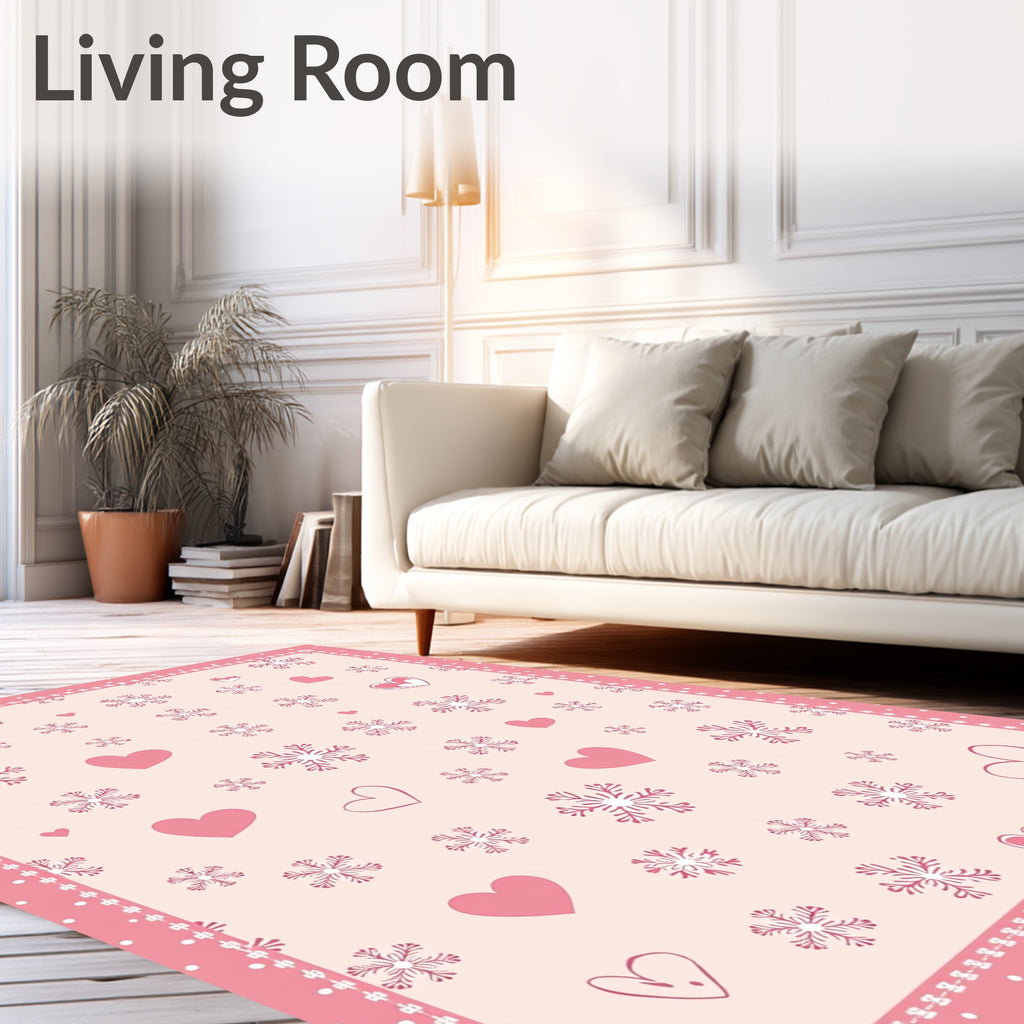 Pink Pastel Heart Snowflake Scatter Rug