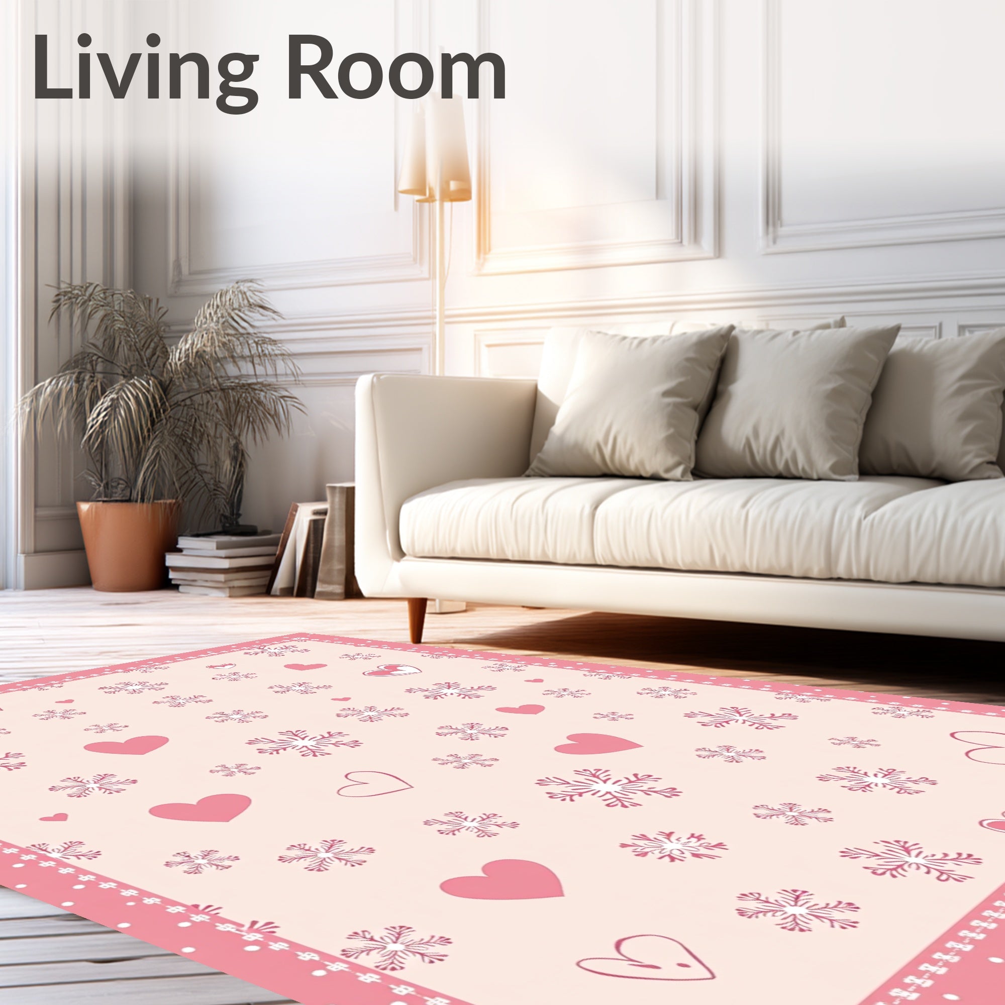 Pink Pastel Heart Snowflake Scatter Rug