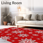 Red White Snowflake Cluster Rug