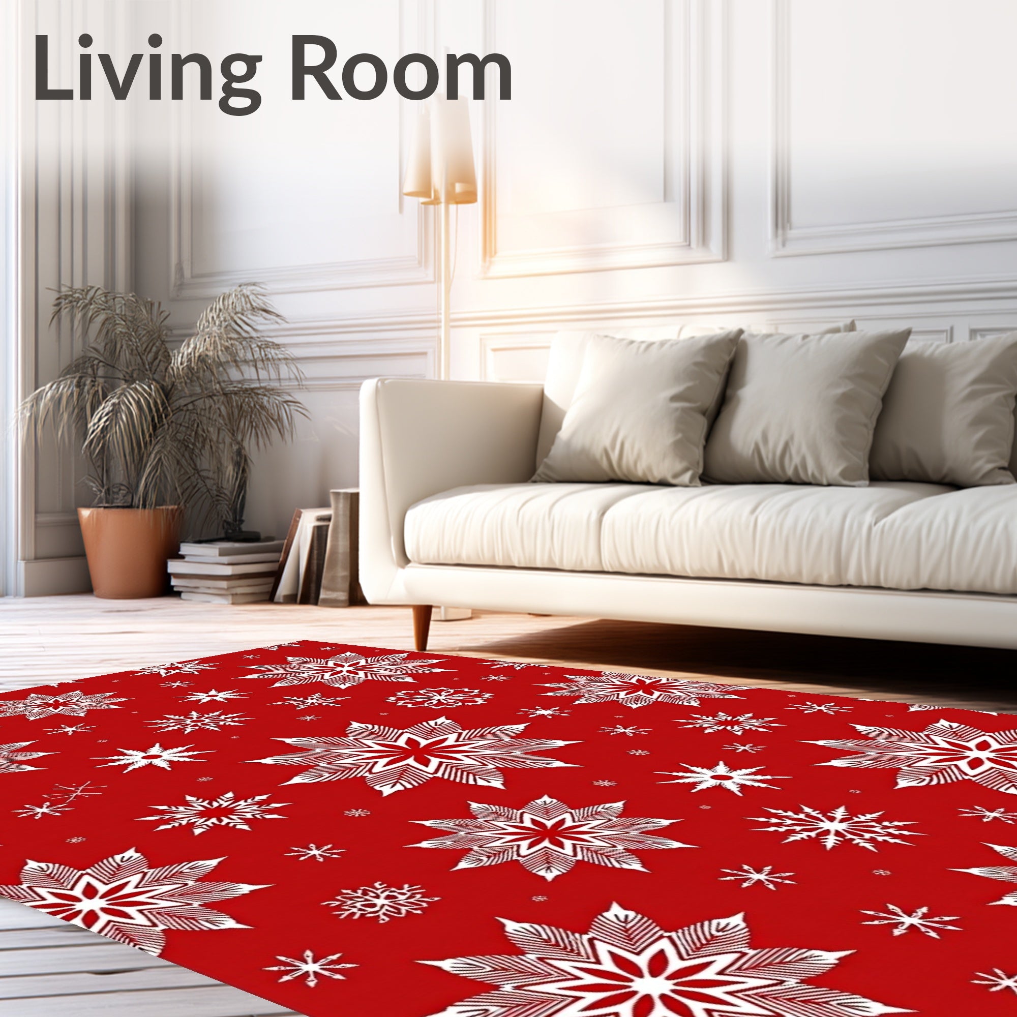 Red White Snowflake Cluster Rug